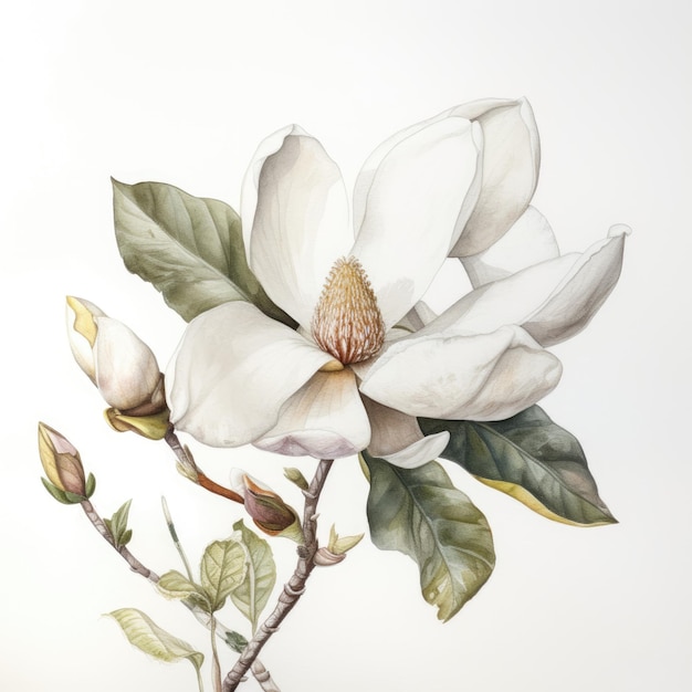 Photo watercolor branch of magnolia