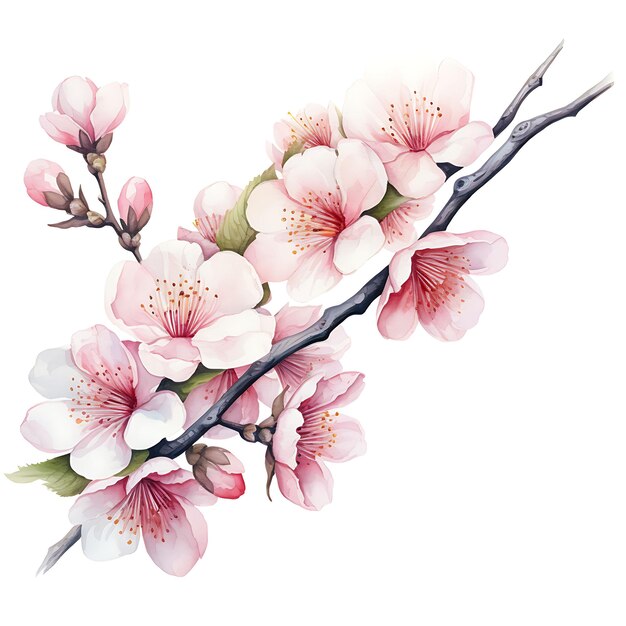 Watercolor Branch on White Background with Varied Styles and for Creative Professional