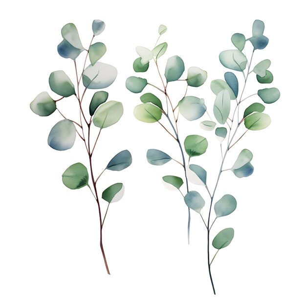 Watercolor Branch on White Background with Varied Styles and for Creative Professional