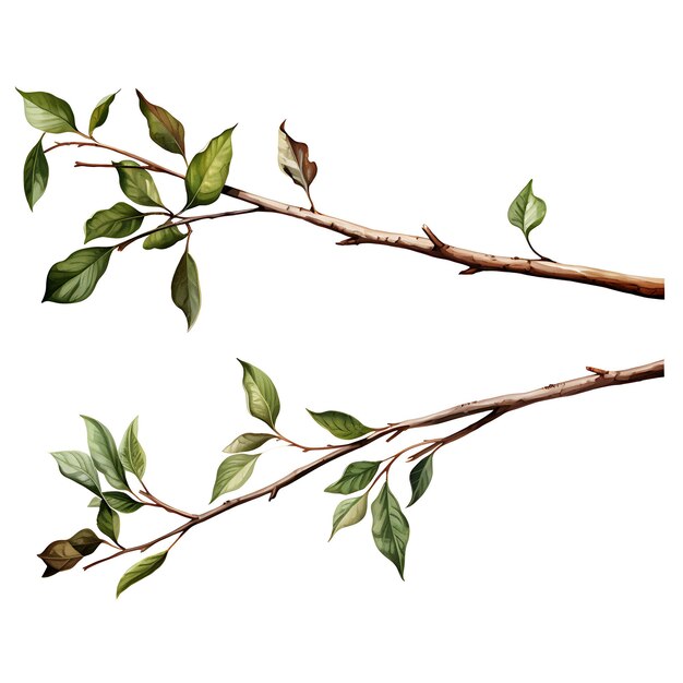 Watercolor Branch on White Background with Varied Styles and for Creative Professional