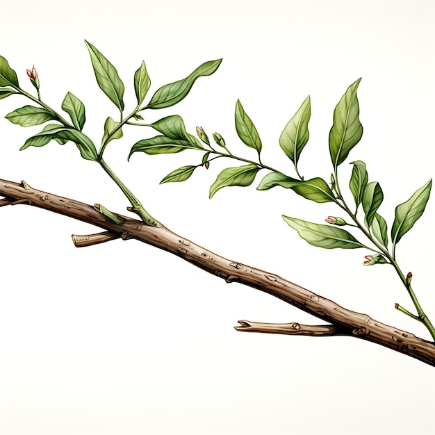 Watercolor Branch on White Background with Varied Styles and for Creative Professional