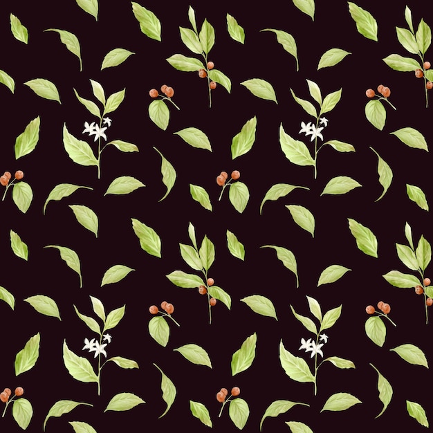 Watercolor branches of coffee seamless pattern