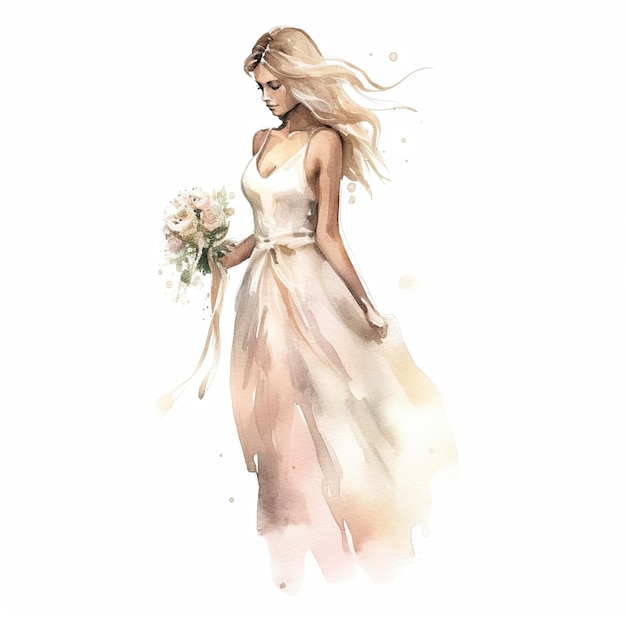 Watercolor of a bride walking down the aisle