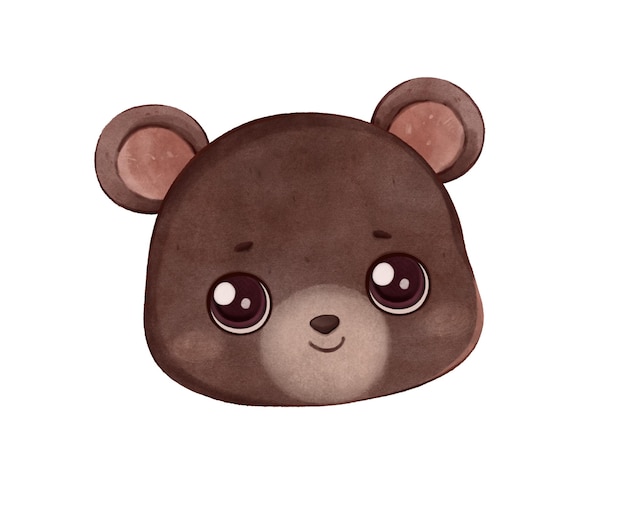 watercolor brown bear head on a white background forest animals clipart children character design