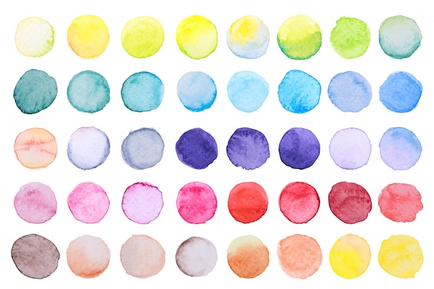 watercolor brush paint circles shape with a hand drawn in the paper on white background