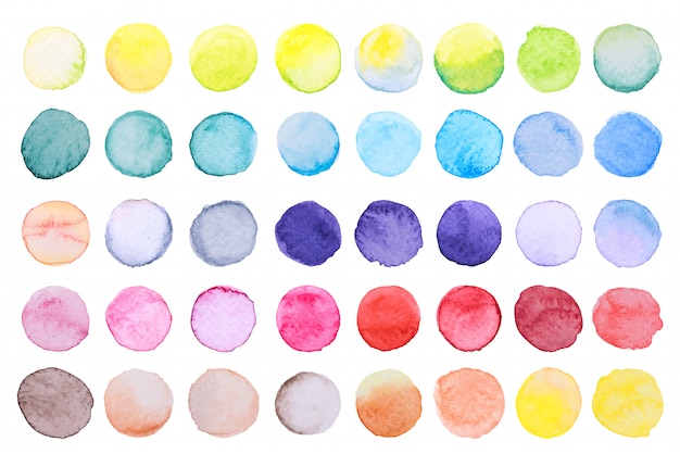 Watercolor brush paint circles shape with a hand drawn in the paper on white background