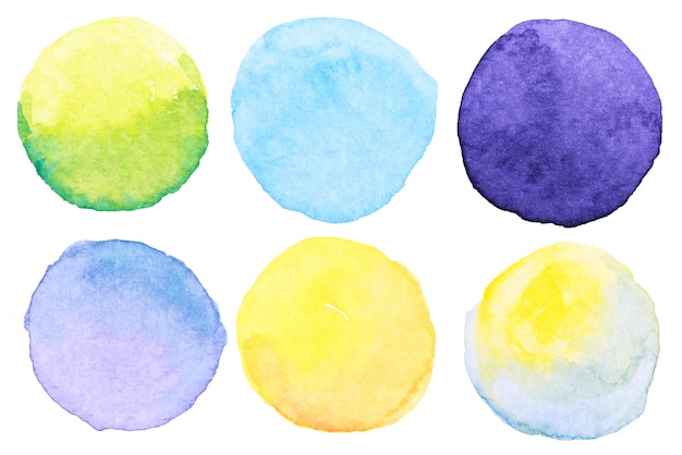 Photo watercolor brush paint circles shape with a hand drawn in the paper on white background