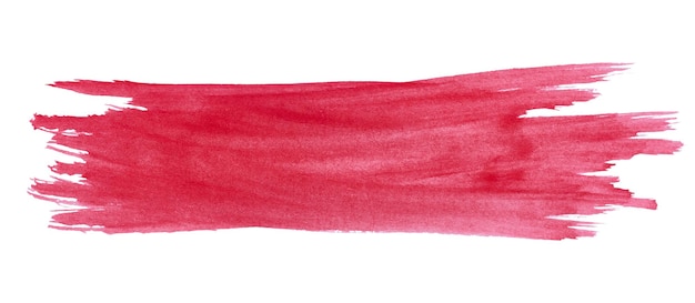 白い隔離された背景に赤い塗料の水彩のブラシストローク