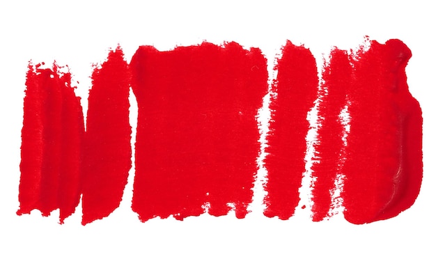 Watercolor brush stroke of red paint on a white isolated background