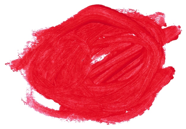 Watercolor brush stroke of red paint on a white isolated background