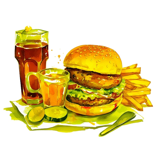 Watercolor burger It can be used for card poster sticker menu recipe aI GENERATIVE