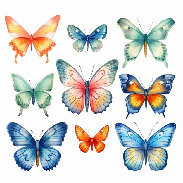 Watercolor butterflies on a white background