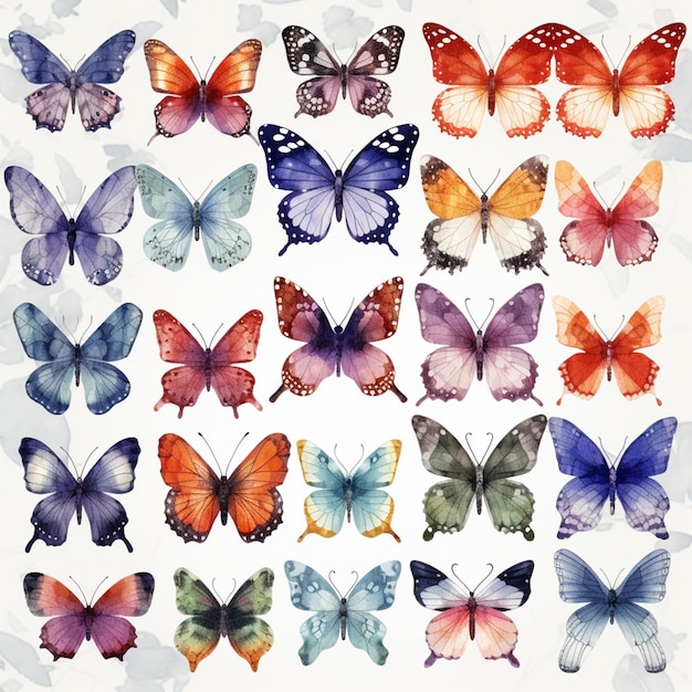 A watercolor of butterflies on a white background.