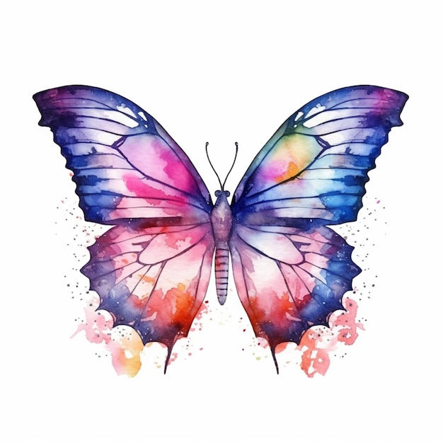 A watercolor butterfly with a pink butterfly on a white background.