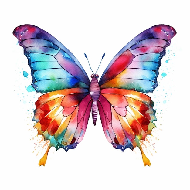 A watercolor butterfly with rainbow colors on the wings.