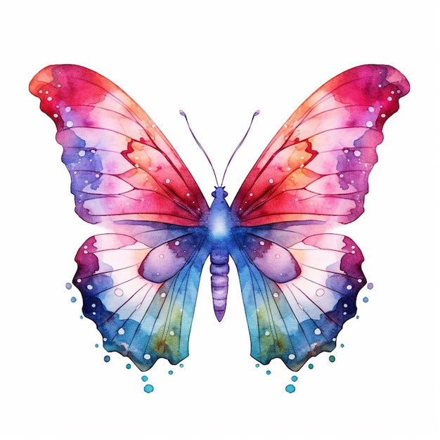 A watercolor butterfly with a rainbow on the wings.