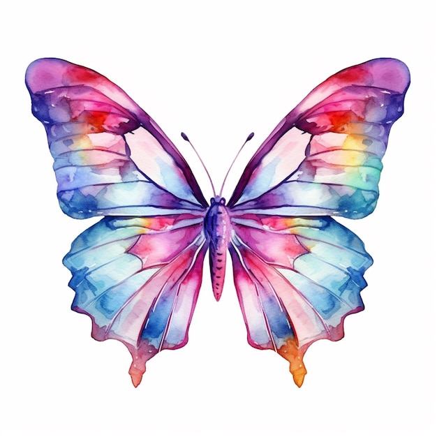 A watercolor butterfly with a rainbow on the wings.