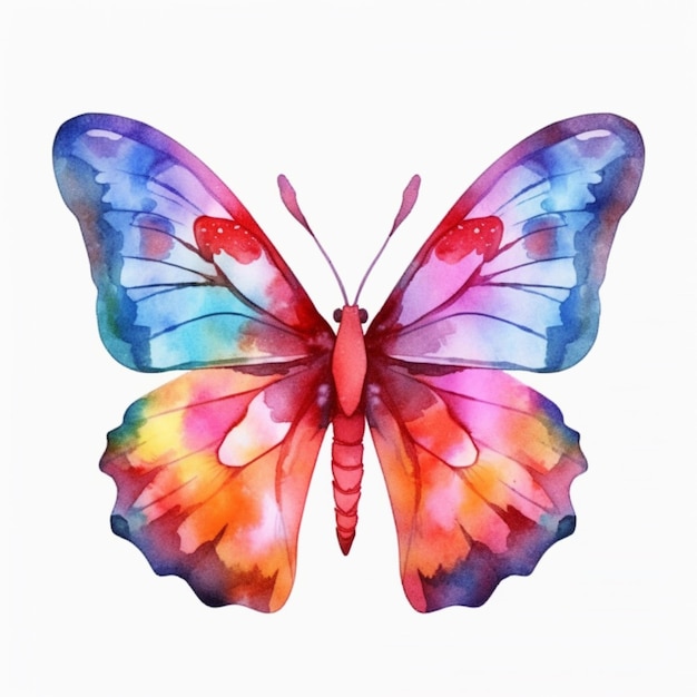 A watercolor of a butterfly with red and blue wings