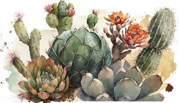 Watercolor Cactus Generative AI