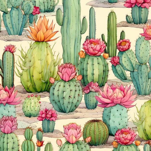 Watercolor cactus and suculent plants