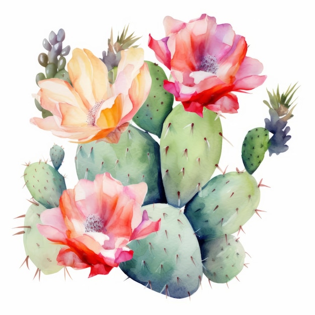 a watercolor of a cactus with flowers