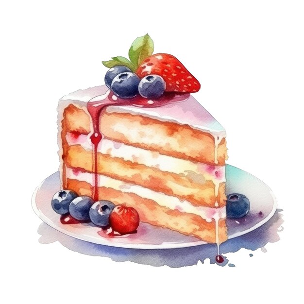 Watercolor cake piece of cake It can be used for card postcard cover invitation wedding card mothers day card birthday card menu recipe Ai generative