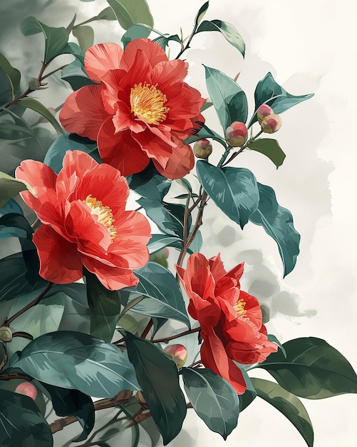 Watercolor Camellia Flower
