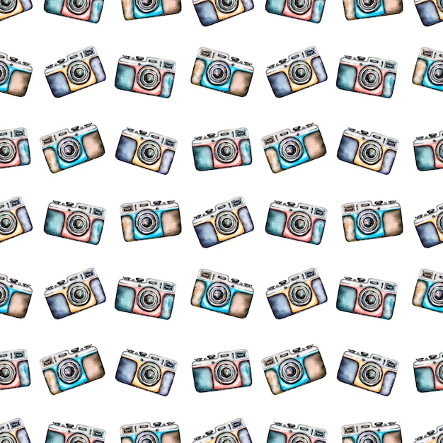 Watercolor camera seamless pattern