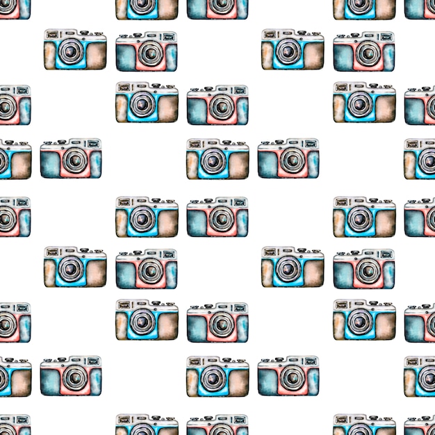 Watercolor camera seamless pattern