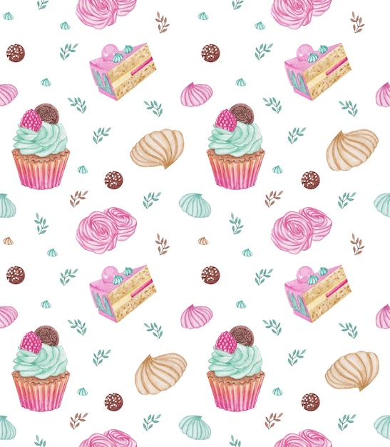 Watercolor candy desserts seamless pattern