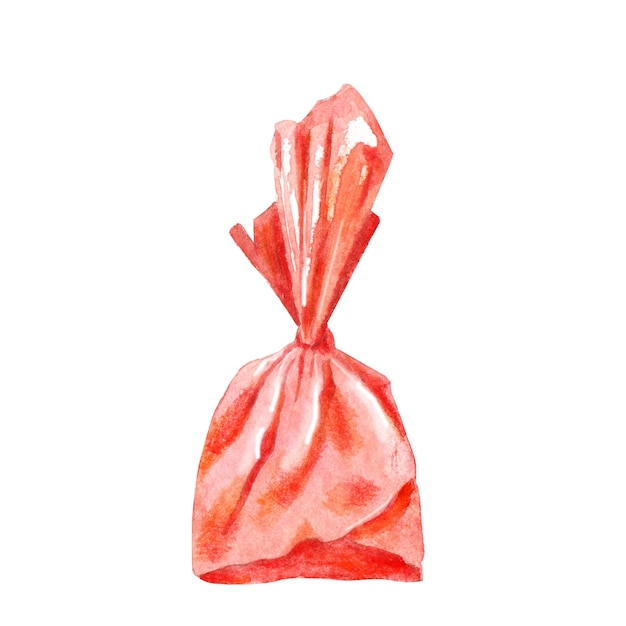 Акварельные конфеты, завернутые в красную бумагу