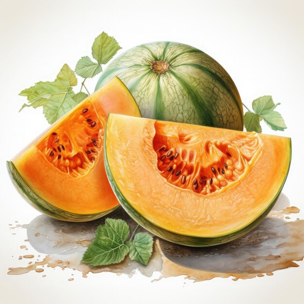 Watercolor Cantaloupe Clipart illustration Generative Ai