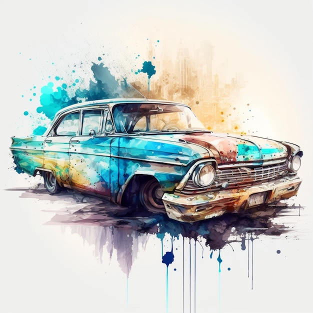 Watercolor Car Digital Art Creative Illustration