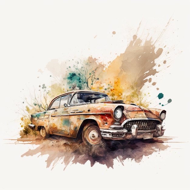 Watercolor Car Digital Art Creative Illustration