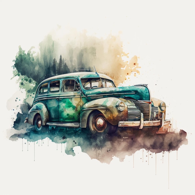 Watercolor Car Digital Art Creative Illustration