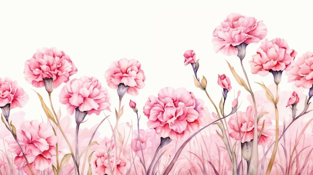 写真 アクアカラー カーネーション花 パステル色の明るいピンクの背景に コピースペース ポスター バナー グレー