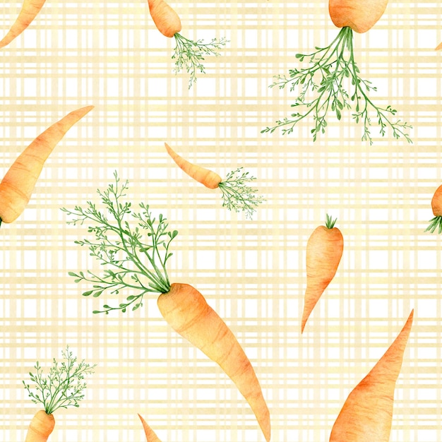 Watercolor carrot seamless pattern Fresh vegetable for fabric design card print or background