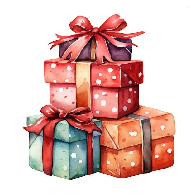 watercolor cartoon christmas gifts isolated