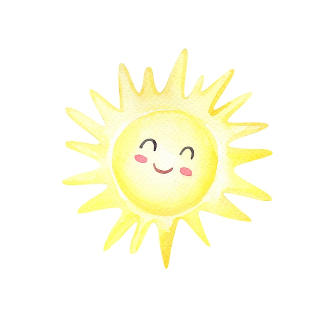 水彩漫画太阳在白色上
