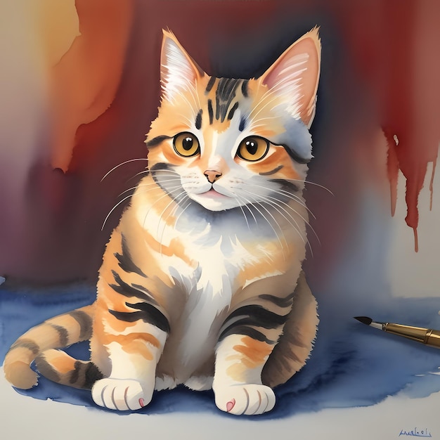 Watercolor cat illustration ai generative