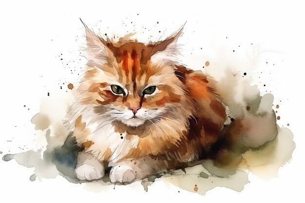 Watercolor cat portrait illustration on white background