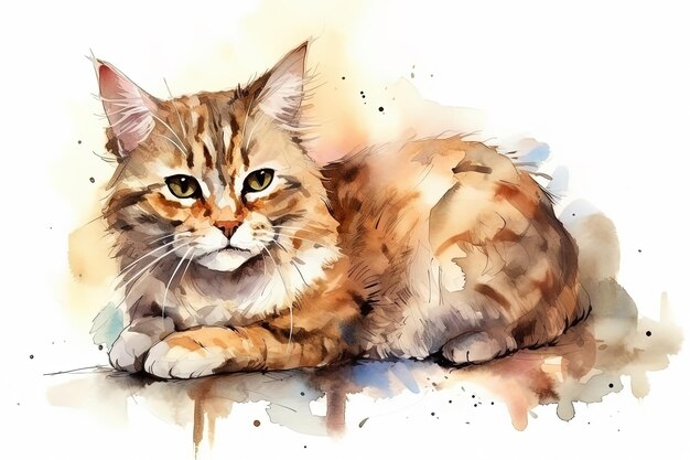 Watercolor cat portrait illustration on white background