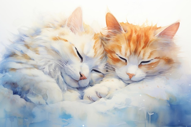 Watercolor Cat Sleeping on the Pillow Hand Painted Pet AI Generative