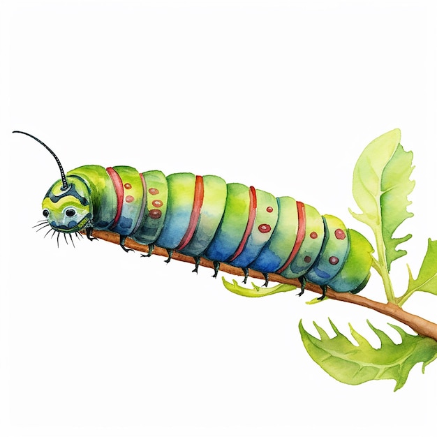 Photo watercolor caterpillar illustration no background