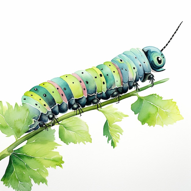Photo watercolor caterpillar no background