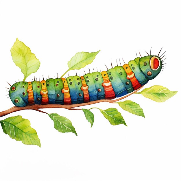 Photo watercolor caterpillar no background