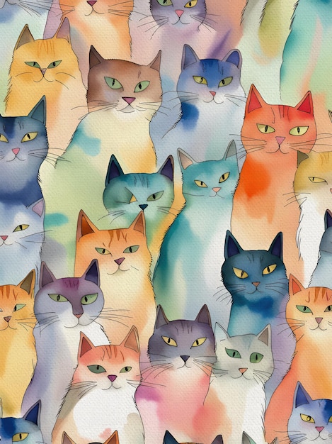 Watercolor Cats Pattern