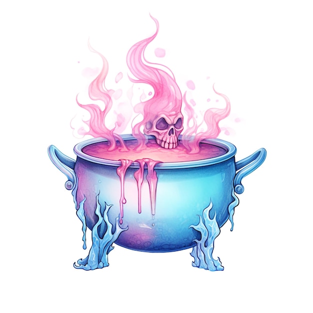 Watercolor cauldron with Halloween potion