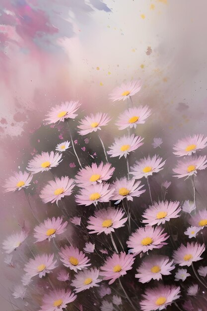 Watercolor chamomile, daisy, pink background