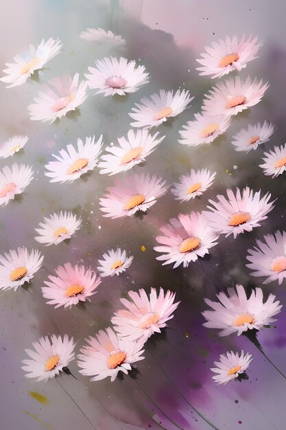 Watercolor chamomile, daisy, pink background